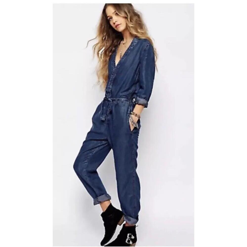 Free People Blue Denim Jumpsuit